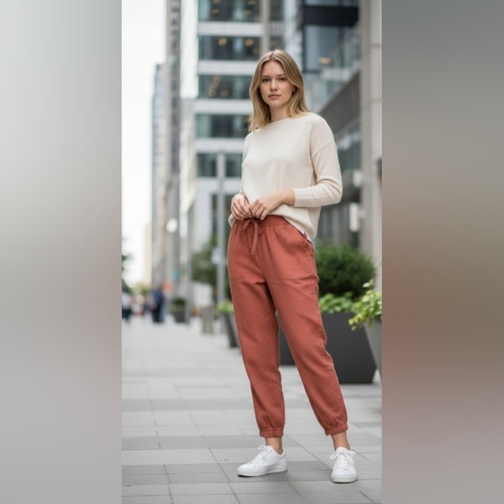 Cotton Pants With Ruchened Bottom